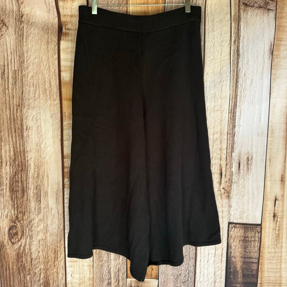 Roucha Cropped Pants Carmi Culottes Wide Leg Knit Pants Large Short Cotton Black